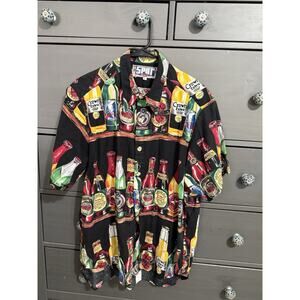 Vintage 90’s Spot Shirt Mens L Black Beer Bottle Print Button Up Casual USA